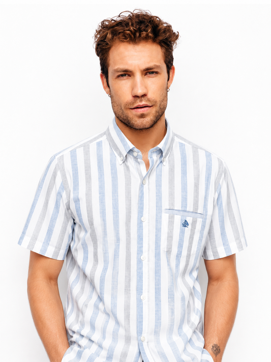 Camisa Hombre manga corta Rayas Celeste