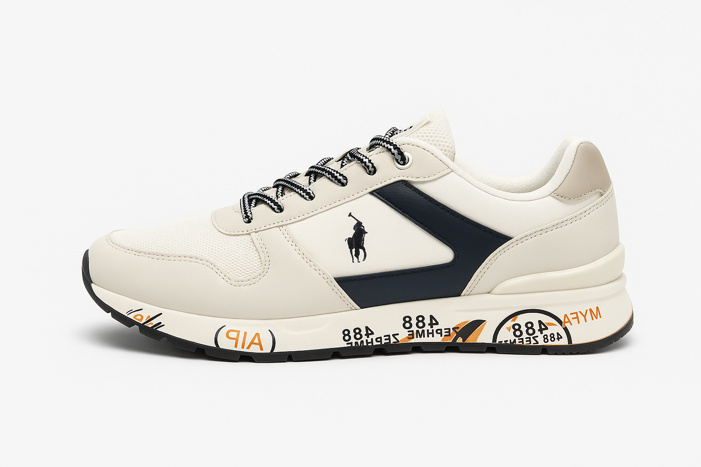 Deportiva hombre blanco, beige y marino