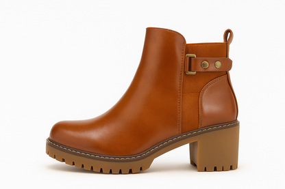 Botín camel con tacón y suela track