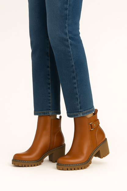 Botín camel con tacón y suela track