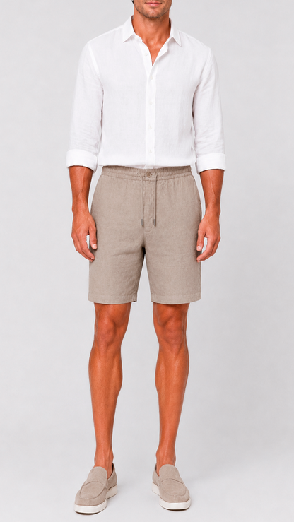Pantalón corto de lino beige