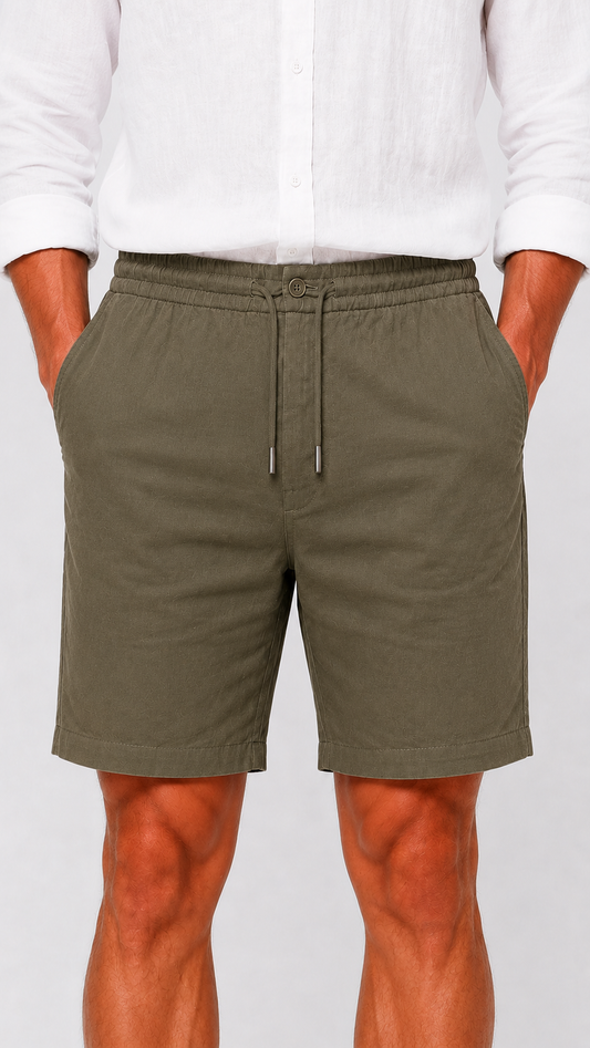 Pantalón corto de lino kaki