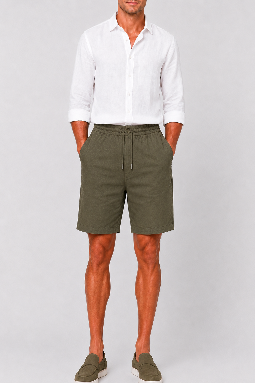 Pantalón corto de lino kaki