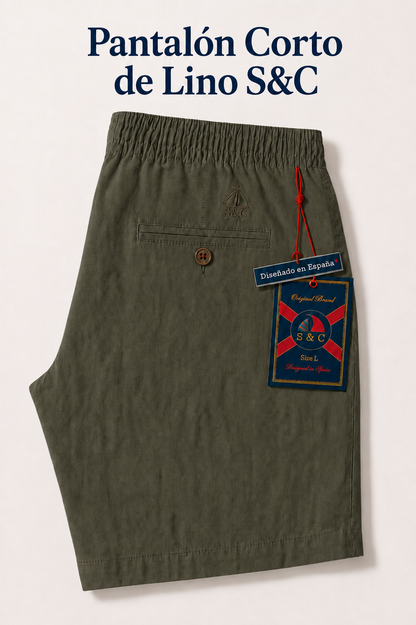 Pantalón corto de lino kaki