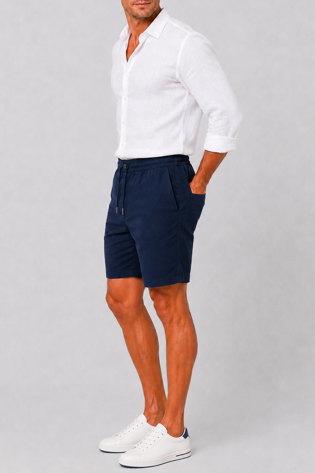 Pantalón corto de lino marino