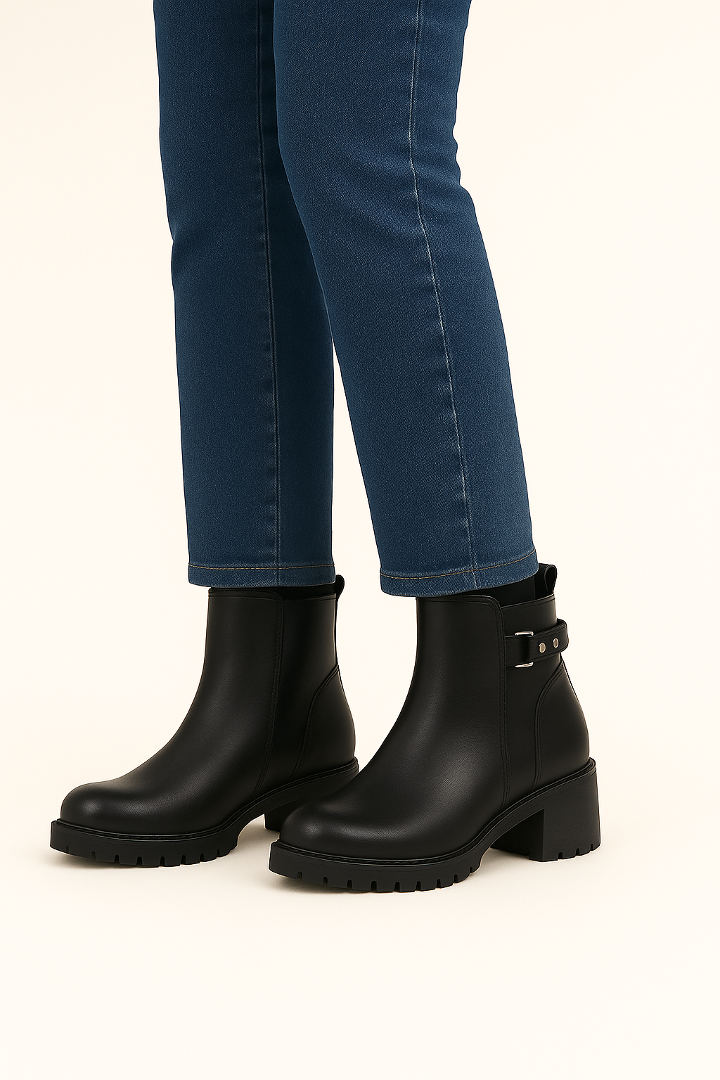 Botín negro con tacón y suela track