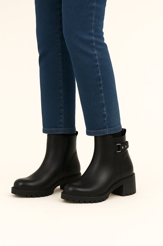 Botín negro con tacón y suela track