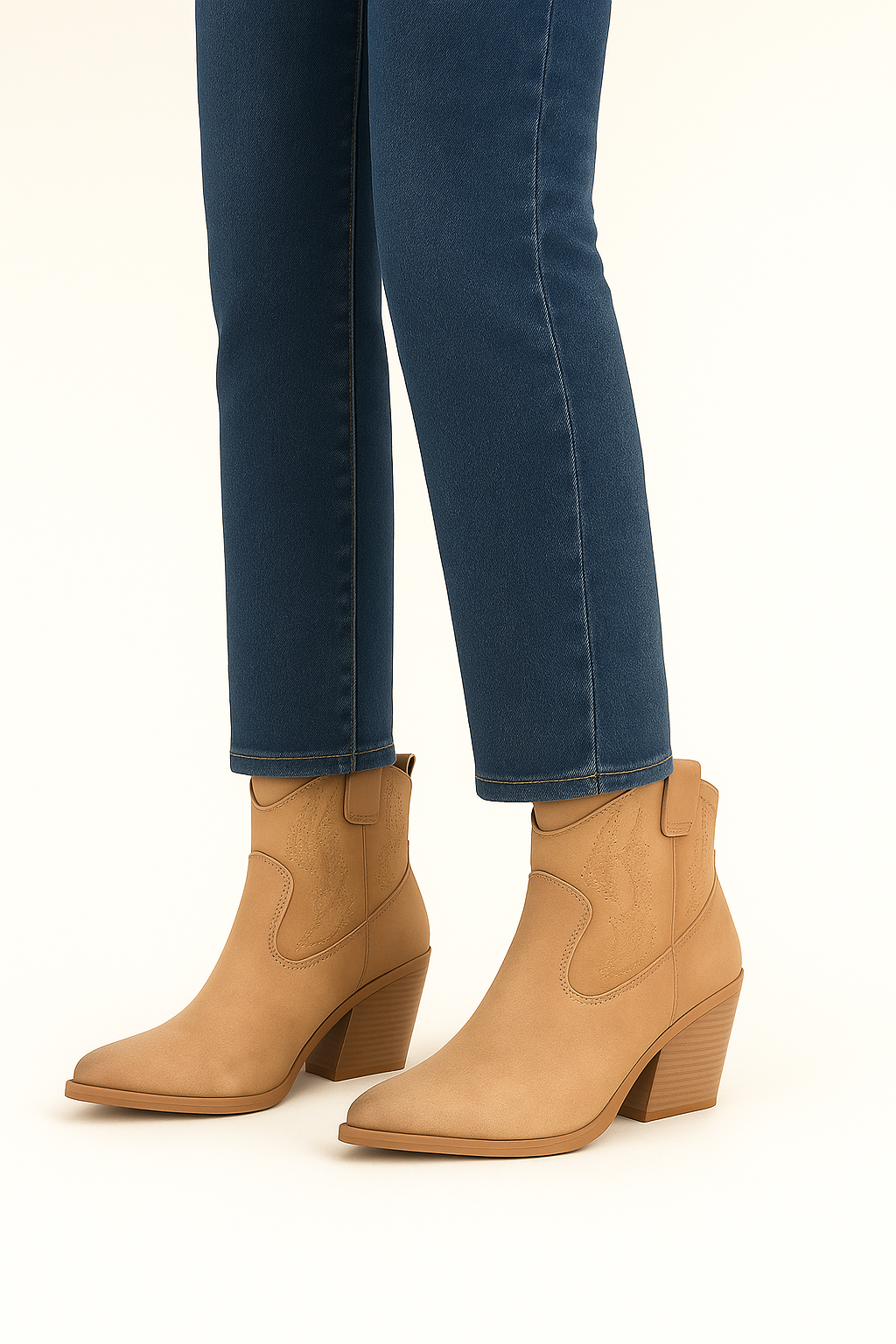 Botín cowboy camel con tacón