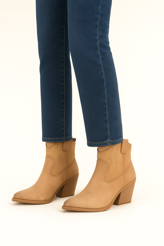Botín cowboy camel con tacón