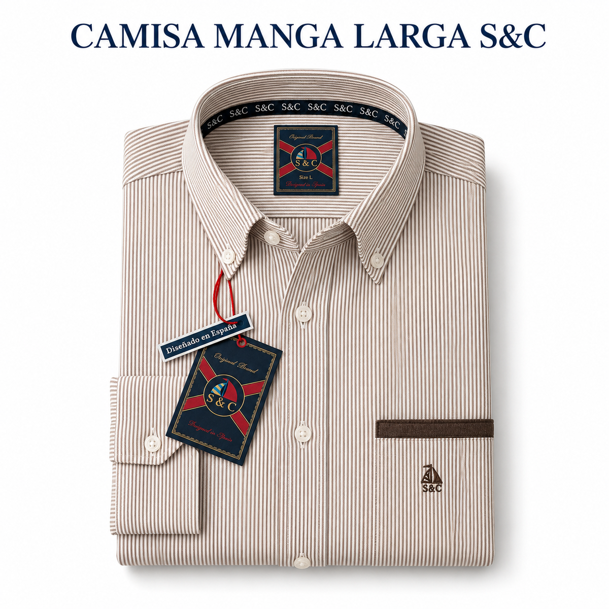 Camisa hombre manga larga Rayas Marrón