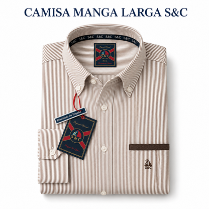 Camisa hombre manga larga Rayas Marrón