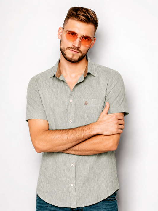 Camisa Hombre manga corta Textura Kaki