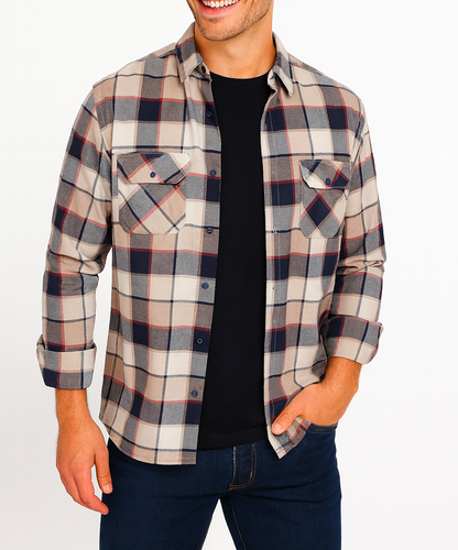 Camisa a cuadros marino, rojo y beige