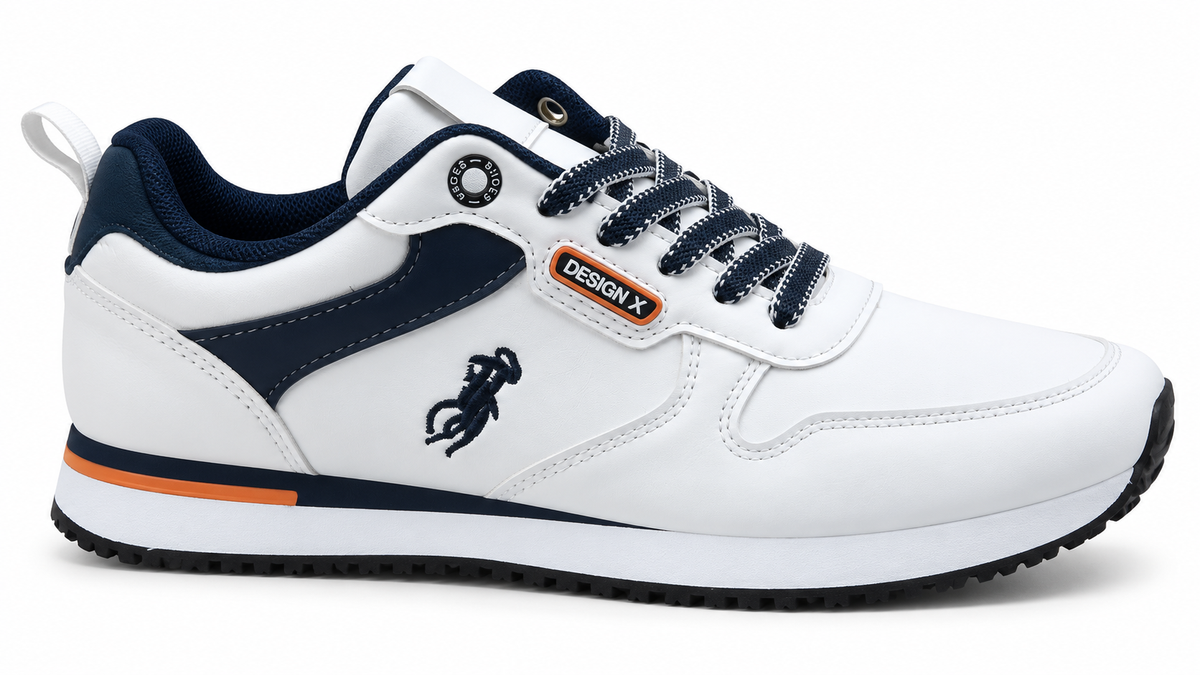 Zapatillas casual cómodas de hombre Blanco y Marino Naranja