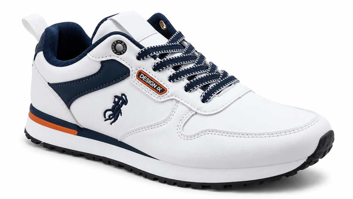 Zapatillas casual cómodas de hombre Blanco y Marino Naranja