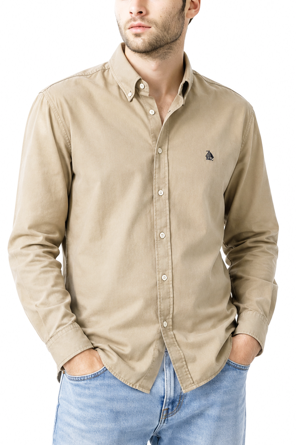 Camisa hombre manga larga Sarga Siena Marfil