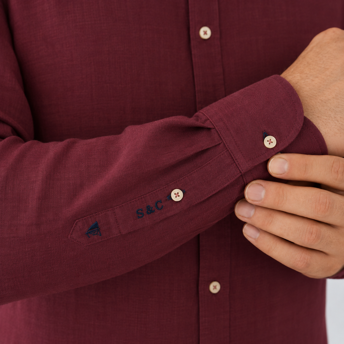 Camisa hombre manga larga Sarga Siena Burdeos