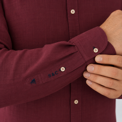 Camisa hombre manga larga Sarga Siena Burdeos