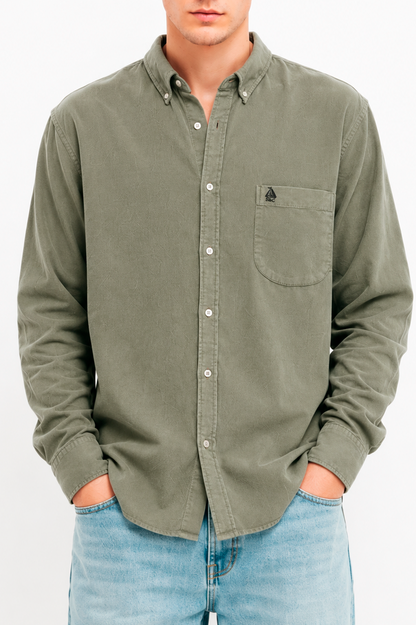 Camisa hombre manga larga Pana Verde Salvia