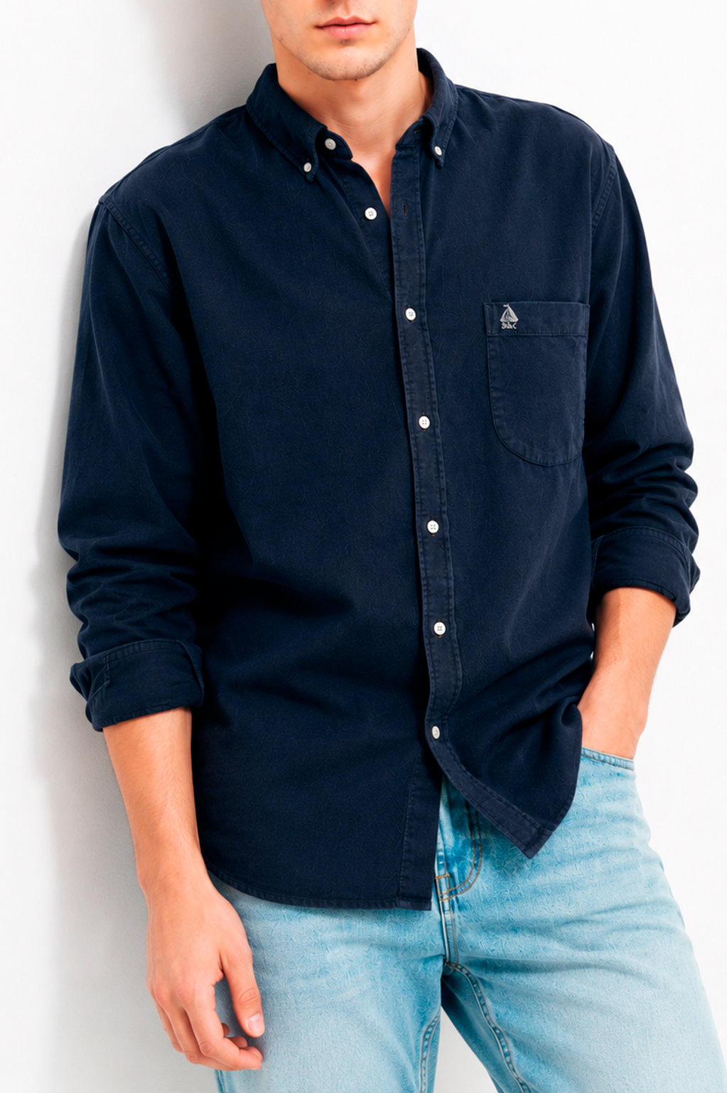 Camisa hombre manga larga Pana Azul Marino
