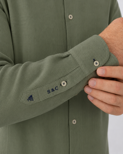 Camisa hombre manga larga Pana Verde Salvia