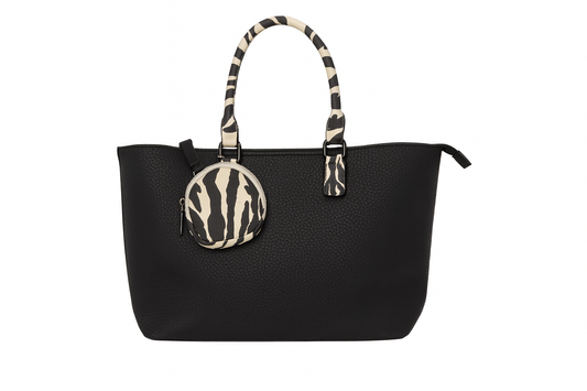 Bolso grande negro animal print