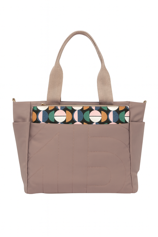 Bolso rosa grande con bolsito extraíble estampado geométrico