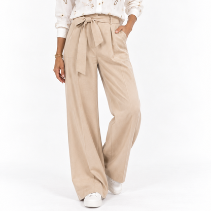 Pantalón lazo ancho beige