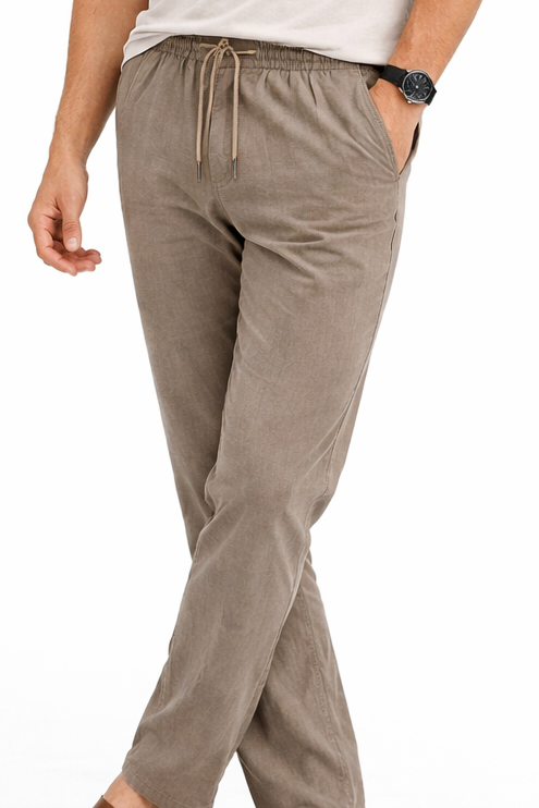 Pantalón largo de lino beige