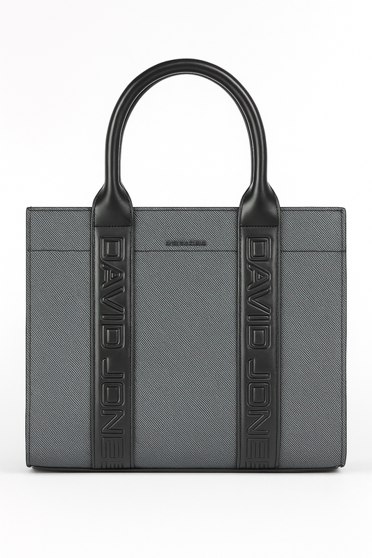 Bolso gris mediano con asas negras