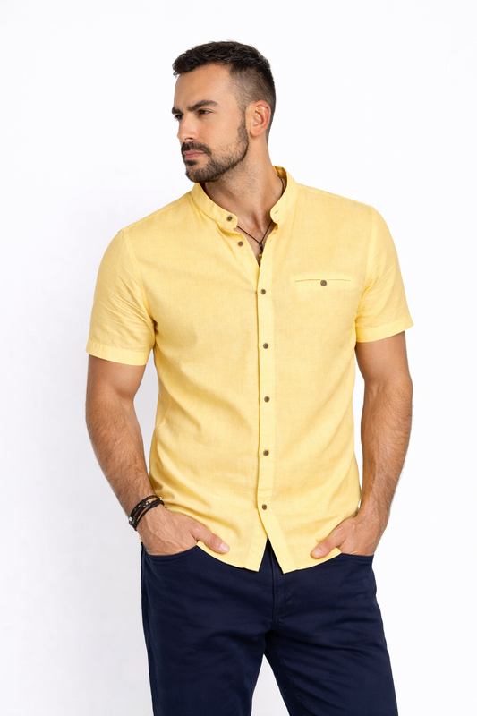 Camisa Cuello Mao manga corta Amarillo
