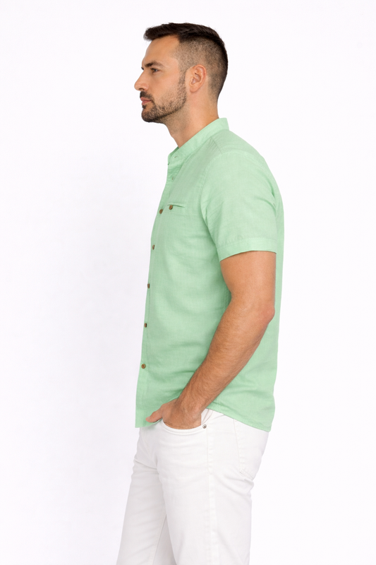 Camisa Cuello Mao manga corta Verde Agua