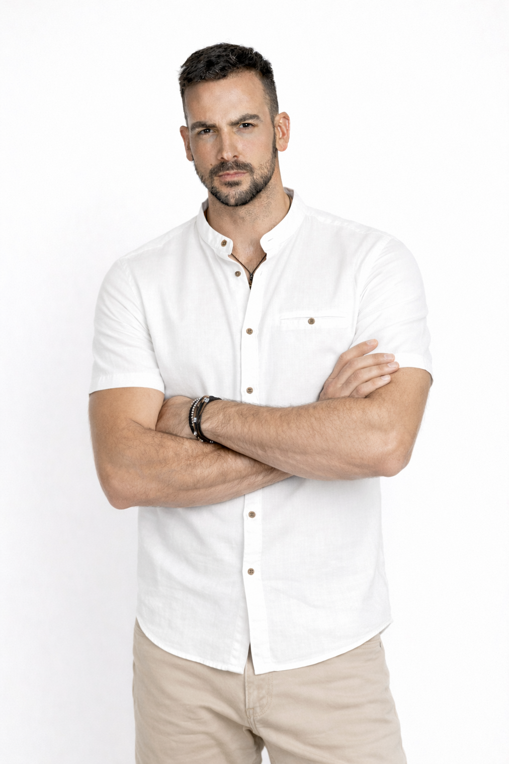 Camisa Cuello Mao manga corta Blanco