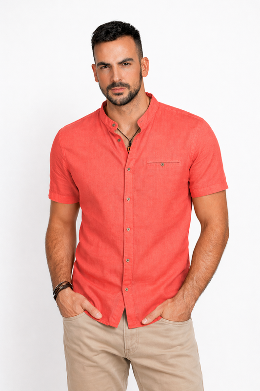 Camisa Cuello Mao manga corta Rojo