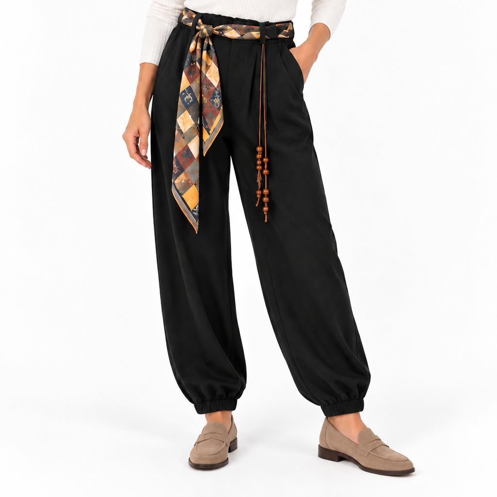 Pantalón bombacho negro con pañuelo