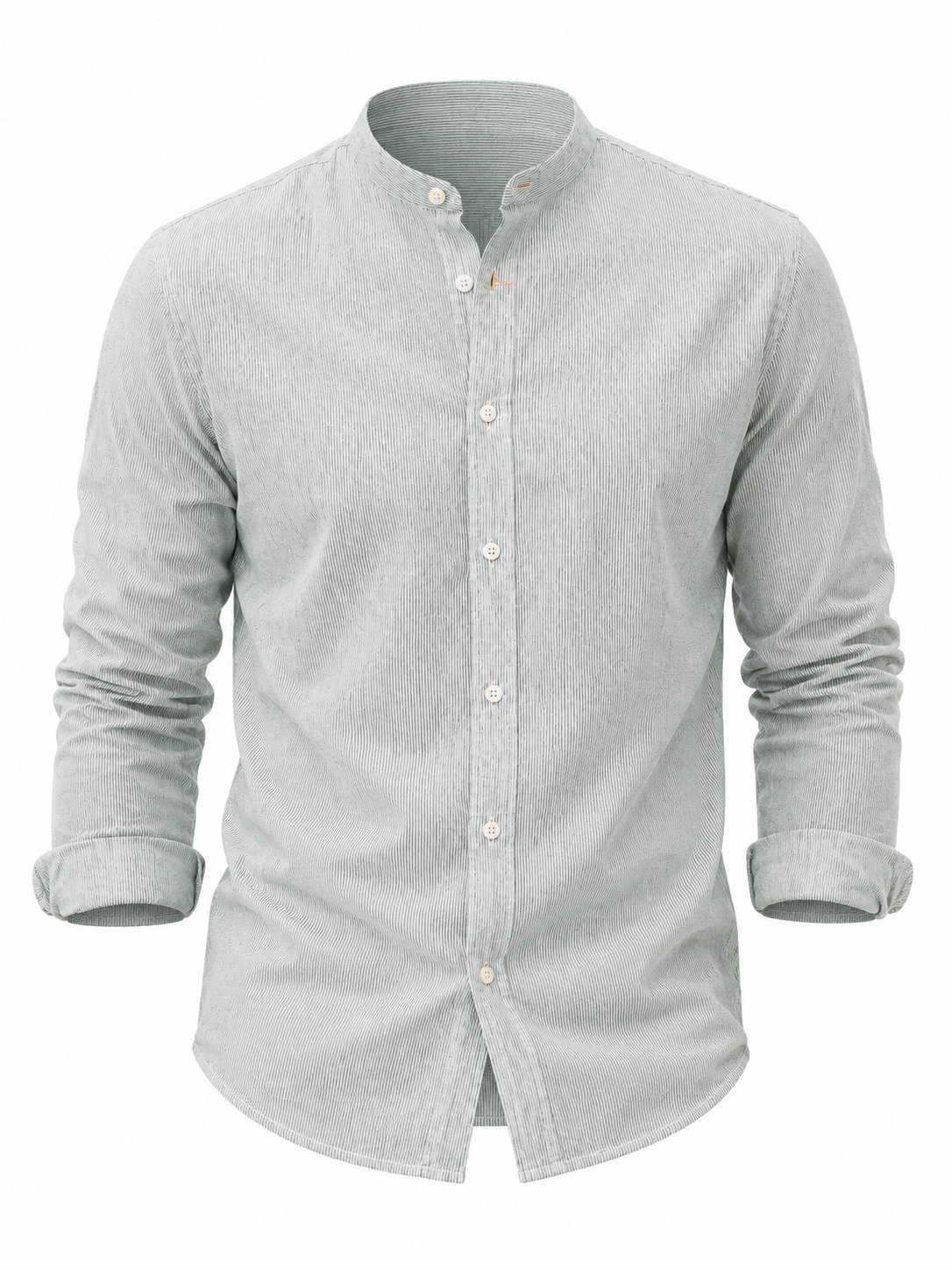 Camisa hombre manga larga cuello mao rayas verde