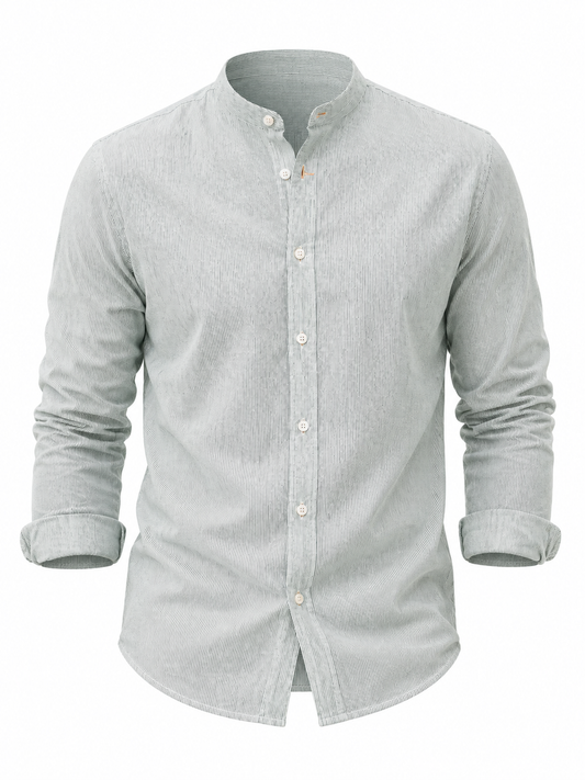 Camisa hombre manga larga cuello mao rayas verde