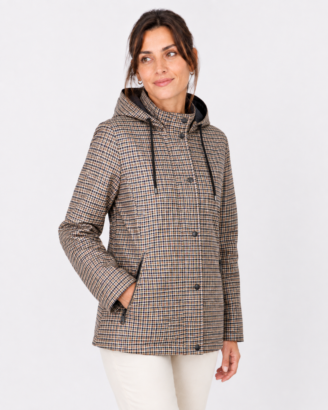 Chaqueta tipo parka con capucha reversible engomada
