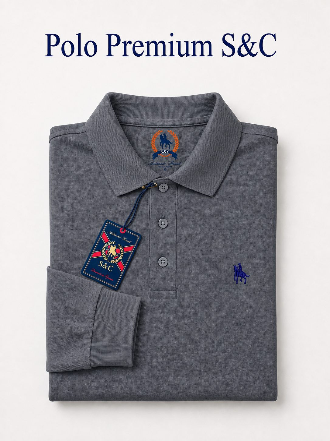 Polo Premium de manga larga blue fog