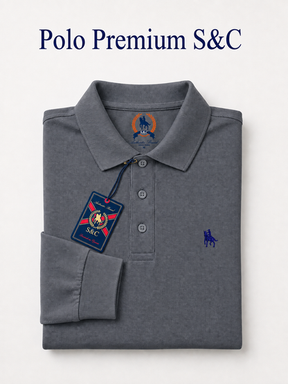 Polo Premium de manga larga blue fog