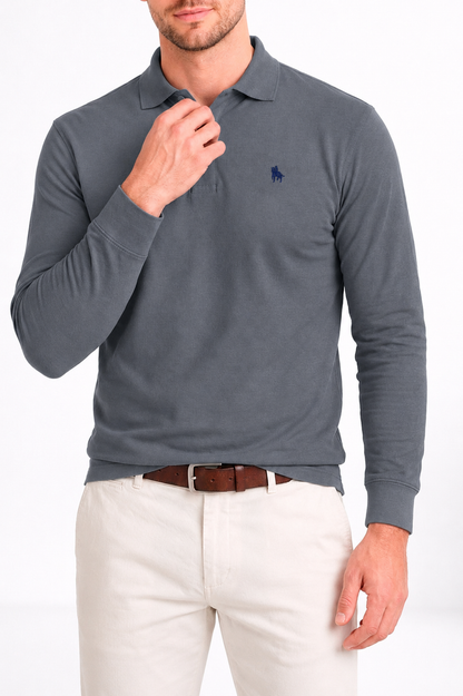 Polo Premium de manga larga blue fog
