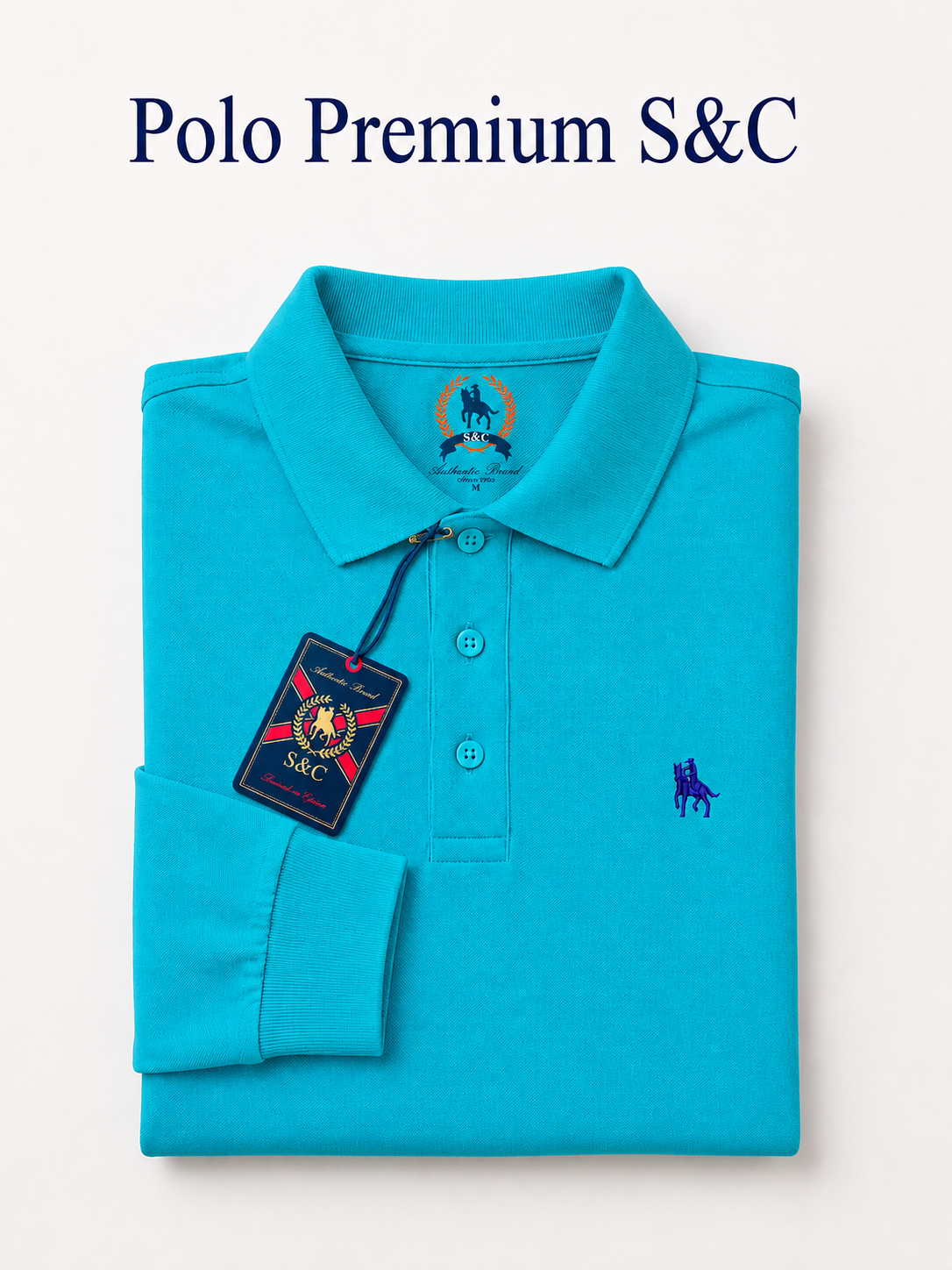 Polo manga larga Turquesa