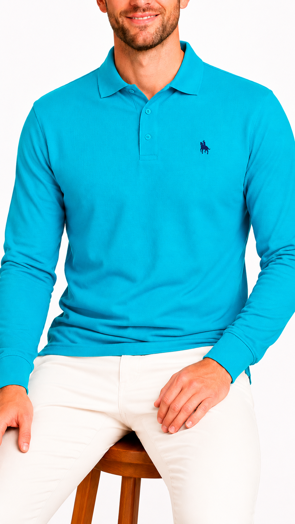 Polo manga larga Turquesa