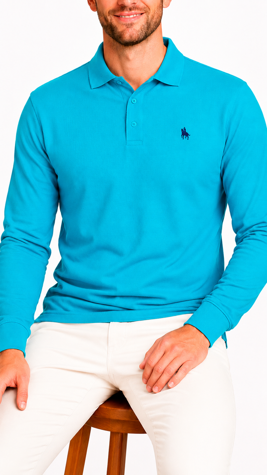 Polo manga larga Turquesa