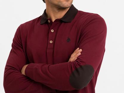 Polo Oporto manga larga con coderas burdeos y marrón ante