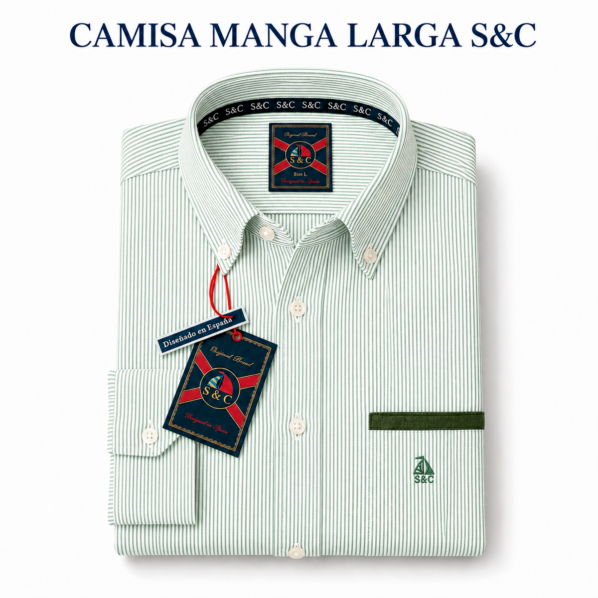 Camisa hombre manga larga Rayas Verde