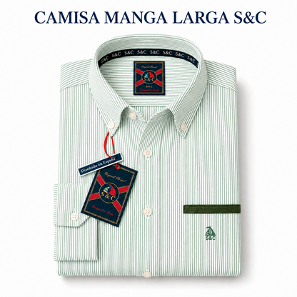 Camisa hombre manga larga Rayas Verde