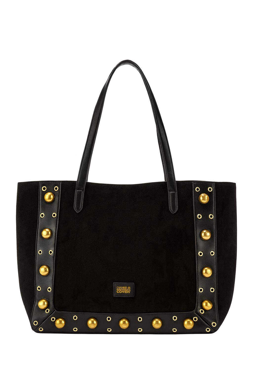 Bolso shopper negro con tachuelas doradas