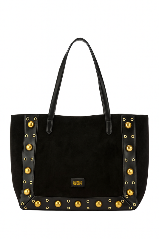 Bolso shopper negro con tachuelas doradas