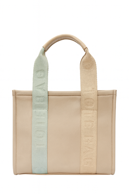 Bolso tote bag bicolor beige